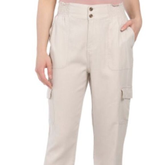 NWT Nicole Miller Linen Cargo Jogger Beige Size XS. 55% Linen 45% Rayon/Viscose - Picture 1 of 14